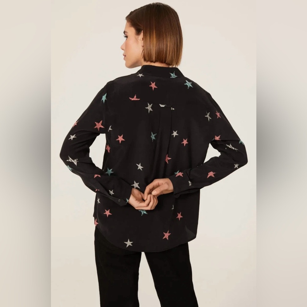 Rails Kate Animal Star Black Silk Button Down Shirt - Picture 2 of 6